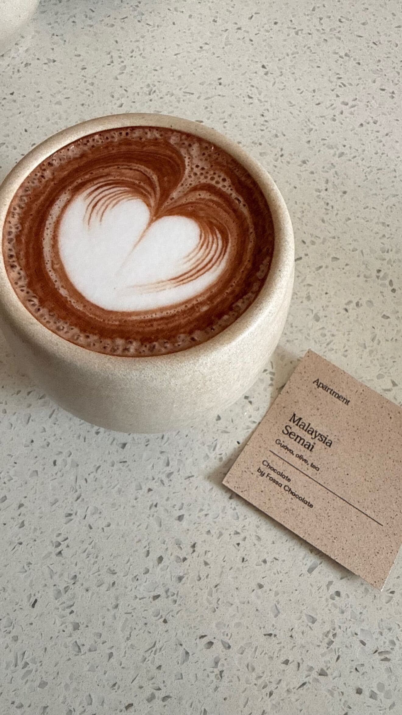 Hot chocolate with Malaysia Semai menu card