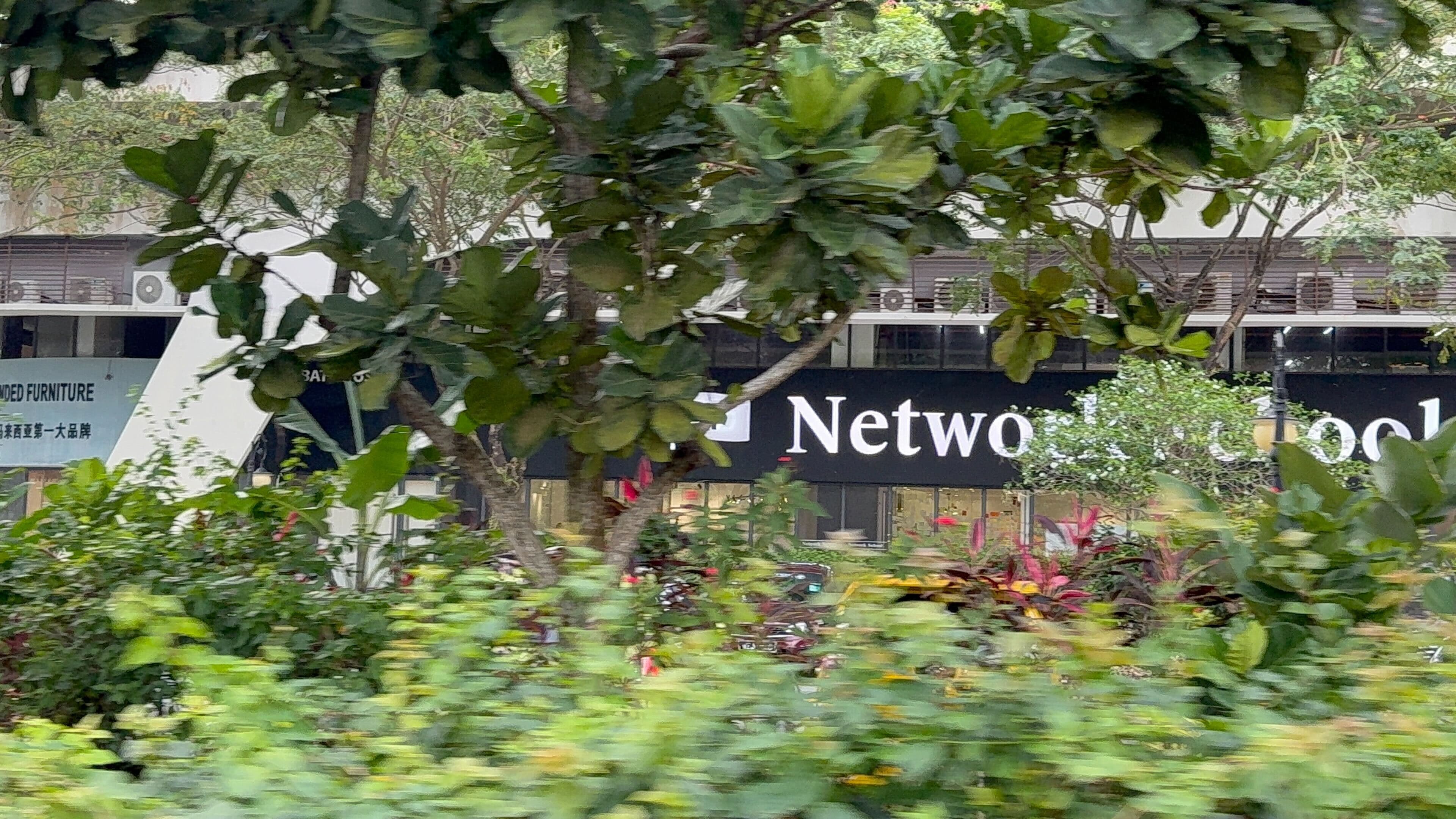 Network School sign through bushes